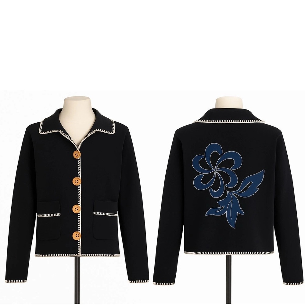 ANOTHER GIRL 
Elegant Black Blazer with Blue Floral Design